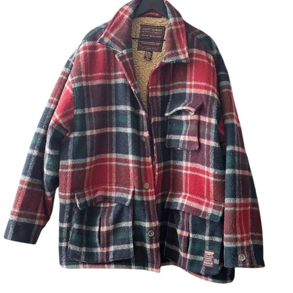 Vintage Abercrombie & Fitch Wool Plaid Sherpa Lined Jacket Men’s XL Heavyweight